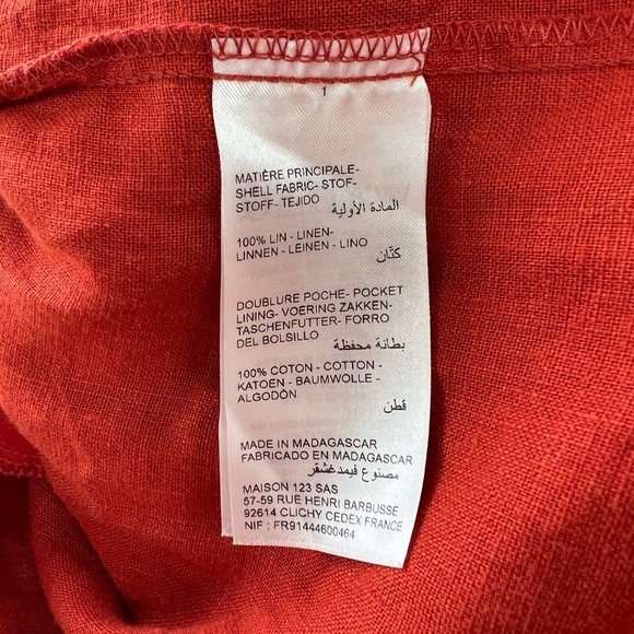 Maison 123 100% Linen Button Down Shirtdress in Orange Red, size F42 / US12 - Picture 7 of 10